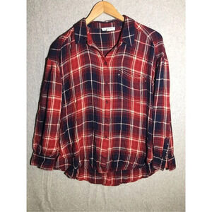 Womens Beachlunchlounge Button Up Shirt Red Plaid Casual Spring Transitional